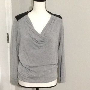 Boston Proper gray sweatshirt leather details